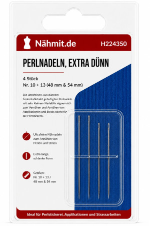 Perlnadeln, extra dünn - 4 Stück Nr. 10 + 13 Perlennadeln