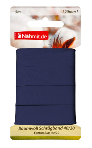 Nähmit 5m Karte Baumwoll Schrägband, 100% Baumwolle 40/20 058 - marine