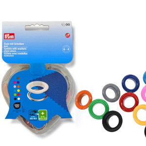 PRYM Bunte Ösen mit Scheiben Sortiment - 44 St. 14 mm mit Aufbewahrungsbox