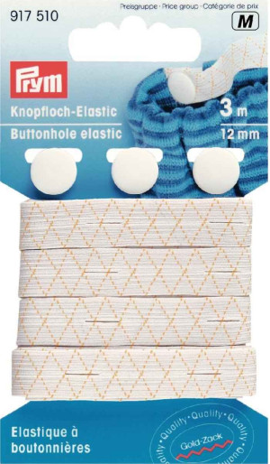 PRYM Knopfloch-Elastic mit 3 Knöpfen 12 mm weiß