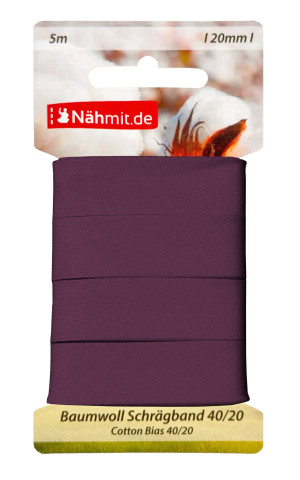 Nähmit 5m Karte Baumwoll Schrägband, 100% Baumwolle 40/20 863 - aubergine