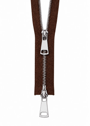2-WEGE - Metall Reißverschluss teilbar bis 120cm Silber / Gold / Titan SILBER-BRAUN