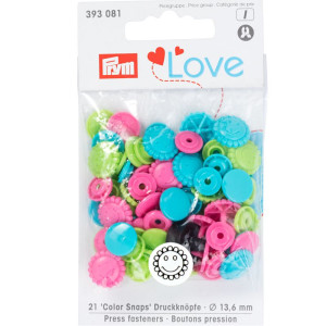 PRYM Prym Love Druckknopf Color Blume 13,6 mm türkis/grün/pink