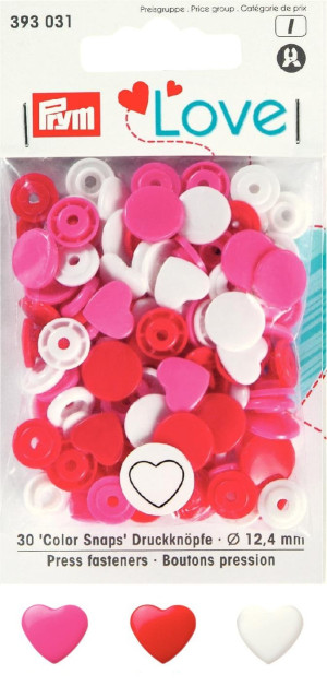 PRYM Prym Love Druckknopf Color Herz 12,4 mm rot/weiß/pink