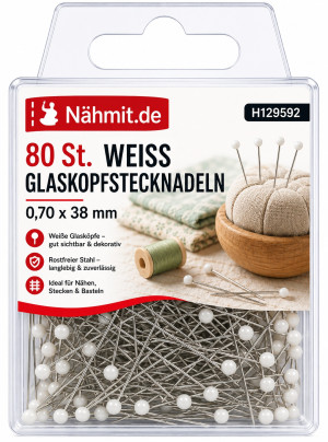 Nähmit - Glaskopf Stecknadeln WEISS 0,70 x 38mm / 80St.