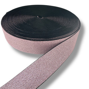 Glitzer Gummiband Bundgummi - 40mm breit Meterware 811 - perlrosa