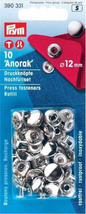 PRYM Nachfüllpackung Anorak Druckknöpfe 12 mm silberfarbig