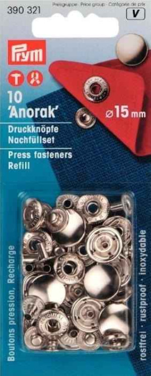PRYM Nachfüllpackung Anorak Druckknöpfe 15 mm silberfarbig