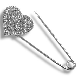 Nähmit Strass Kiltnadel 70mm HERZ - SILBER