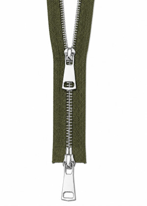 2-WEGE - Metall Reißverschluss teilbar bis 120cm Silber / Gold / Titan SILBER-DUNKELOLIVE