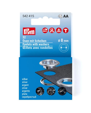 PRYM Nachfülset Ösen mit Scheiben 32 St. (8 mm / silberfarbig)