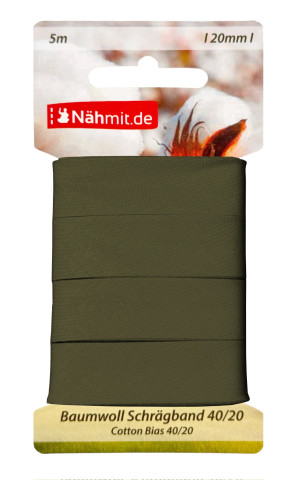 Nähmit 5m Karte Baumwoll Schrägband, 100% Baumwolle 40/20 078 - dunkelolive