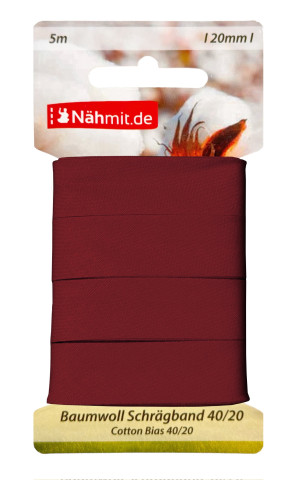 Nähmit 5m Karte Baumwoll Schrägband, 100% Baumwolle 40/20 527 - weinrot