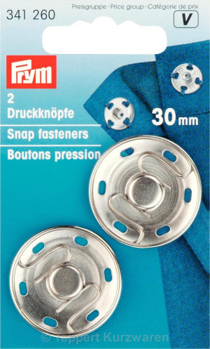 PRYM Annäh-Druckknöpfe MS 30 mm silberfarbig