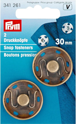 PRYM Annäh-Druckknöpfe MS 30 mm altmessing