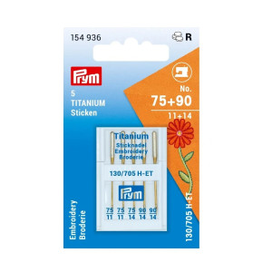 PRYM Nähmaschinennadel GOLD Titaniom Sticknadeln H-ET 75+90