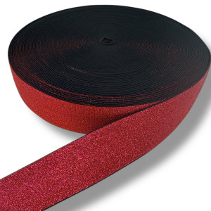 Glitzer Gummiband Bundgummi - 40mm breit Meterware 820 - rot