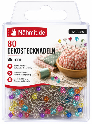 Nähmit - DEKO Stecknadeln Bunt 38mm / 80St.