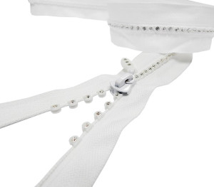 Fashion Strass Reißverschluss teilbar WEISS