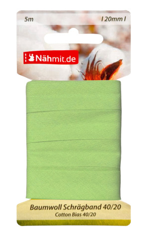 Nähmit 5m Karte Baumwoll Schrägband, 100% Baumwolle 40/20 536 - gelbgrün