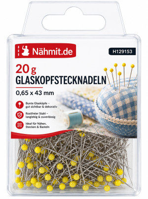 Nähmit - Glaskopf Stecknadeln QUILTNADELN GELB / 20 Gramm 0,65x43mm