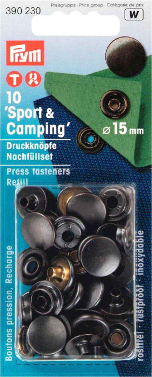 PRYM Nachfüllpackung Sport & Camping Druckknöpfe 15 mm brüniert