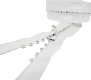 Meterware Strass Reißverschluss endlos schwarz & weiss 501 - weiss