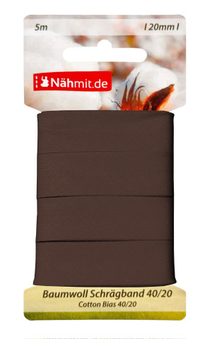 Nähmit 5m Karte Baumwoll Schrägband, 100% Baumwolle 40/20 570 - braun