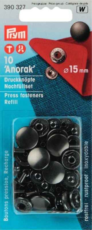 PRYM Nachfüllpackung Anorak Druckknöpfe 15 mm brüniert