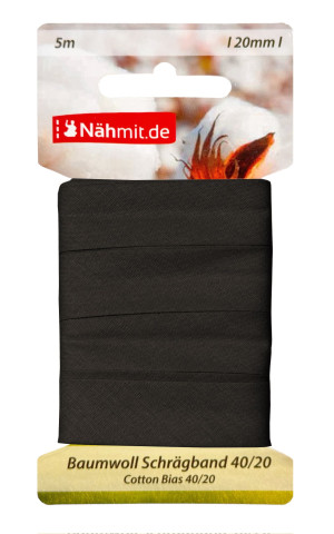 Nähmit 5m Karte Baumwoll Schrägband, 100% Baumwolle 40/20 580 - schwarz