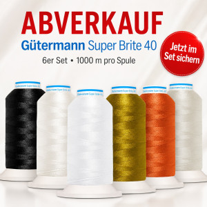 ABVERKAUF - Gütermann 6 ROLLEN SUPER BRITE - Maschinen Stickgarn Polyester - 1000m