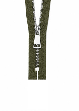 NICHT TEILBARER - Metall Reißverschluss teilbar bis 80cm Silber / Gold / Titan SILBER-DUNKELOLIVE