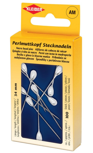 KLEIBER Perlmuttkopf Stecknadeln 34mm in Metalldose