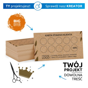 Karty lojalnościowe EKO, bony rabatowe - PAKIET 100 szt. KREATOR