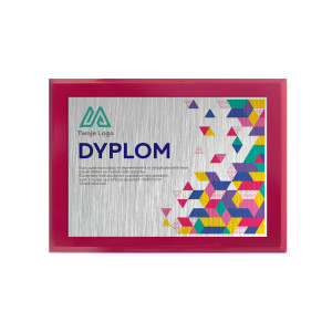 Dyplom / Certyfikat / Ryngraf na drewnianym podkładzie MDF 23x30 cm kolor rubinowy RUBY