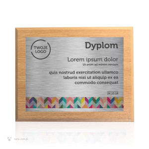 Dyplom / Certyfikat / Ryngraf na drewnianym podkładzie MDF 30x38 cm kolor jasny dąb