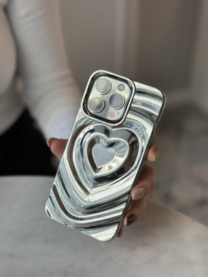 srebrne serce 3d etui iphone 16 pro