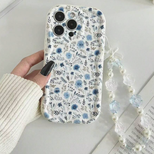 etui w niebieskie kwiaty ze smyczką Samsung S25 plus