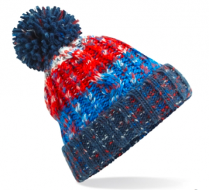 czapka zimowa błękitna z pomponem z twoim haftem