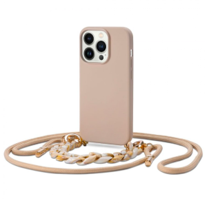 Beżowe etui z łańcuchem na smyczy Iphone 14