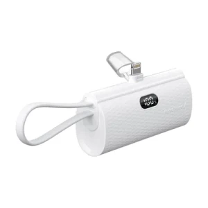 F-ENERGY Power Plug F5K3 powerbank 5 000mAh z wbudowanym złączem do Lightning 8-PIN PD 20W biały