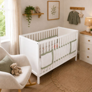 Nanny Care Tour de lit respirant 2 côtés Blanc bordure verte