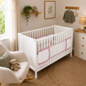 Nanny Care Tour de lit respirant 2 côtés Blanc bordures rose
