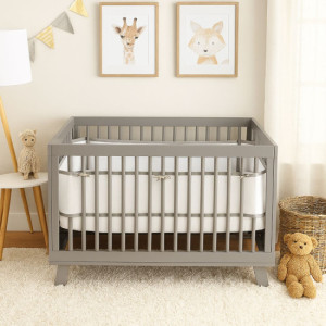 Nanny Care Tour de lit respirant 4 côtés Blanc bordure grise