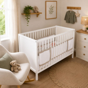 Nanny Care Tour de lit respirant 2 côtés Blanc bordure beige