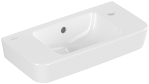 Villeroy & Boch Handwaschbecken Compact O.novo 500x250mm Eckig 1HL. re m. ÜL. Weiß Alpin cplus, 4342 4342R5R1