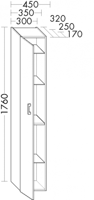 Burgbad Hochschrank Sys30 PG1 Aqua 1760x300x320 Eiche Dekor Urban, HS3020LF5327 HS3020LF5327