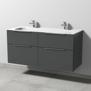 Sanipa 3way Keramik-Set Finion Keramik-Doppelwaschtisch und Unterbau mit 4 Auszügen, Anthrazit-Matt UM40422