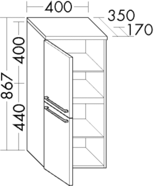 Burgbad Halbhochschrank Bel HGL 867x400x175 Weiß Hochglänzend, UHBG040RF0590 UHBG040RF0590