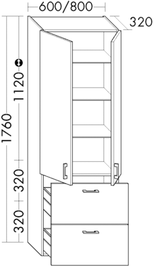 Burgbad Hochschrank Sys30 PG2 Echo 1760x600x320 Eiche Dekor Flanelle, HSBC060F2238 HSBC060F2238